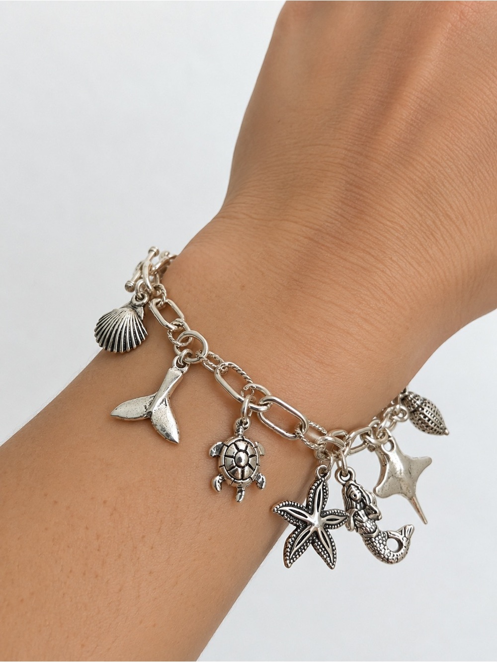 Sterling Silver Seashell Charm Bracelet - Women Accessories